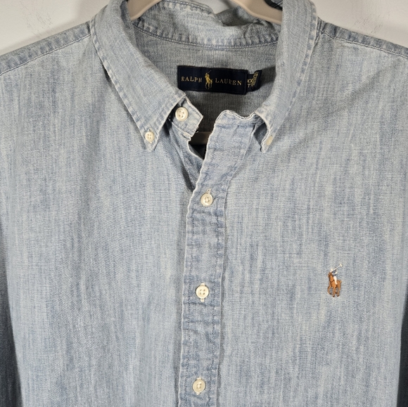 Ralph Lauren Men’s XXL Chambray Short Sleeve‎ Shirt Light Blue Casual - Picture 2 of 10